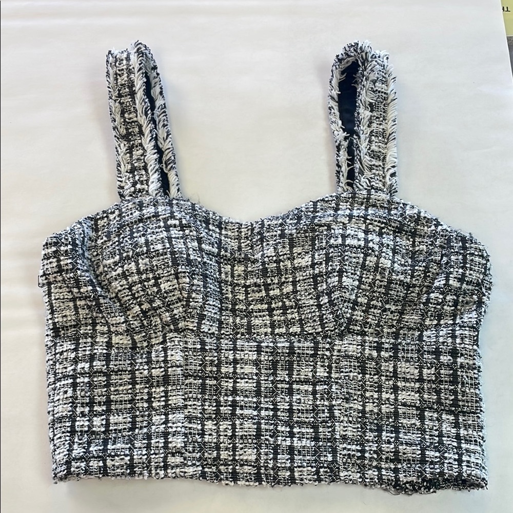 Chic Black and White Tweed Crop Top
